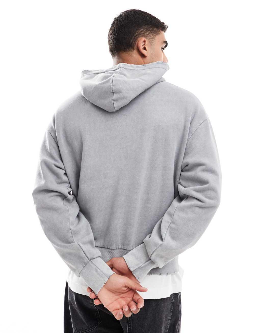 Bershka washed hoodie in gray Product Image