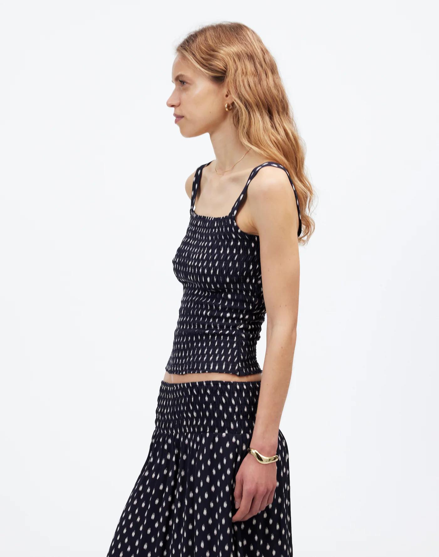 Smocked Tank Top in Shibori Dot Print Product Image
