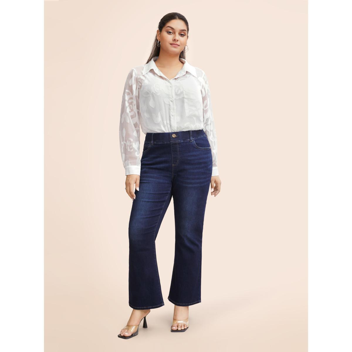 Plus Size Originalwhite Shirt Collar Floral Mesh Blouse Women Resort Extra Long Sleeve Shirt collar Vacation Blouses BloomChic 14-16/1X Product Image