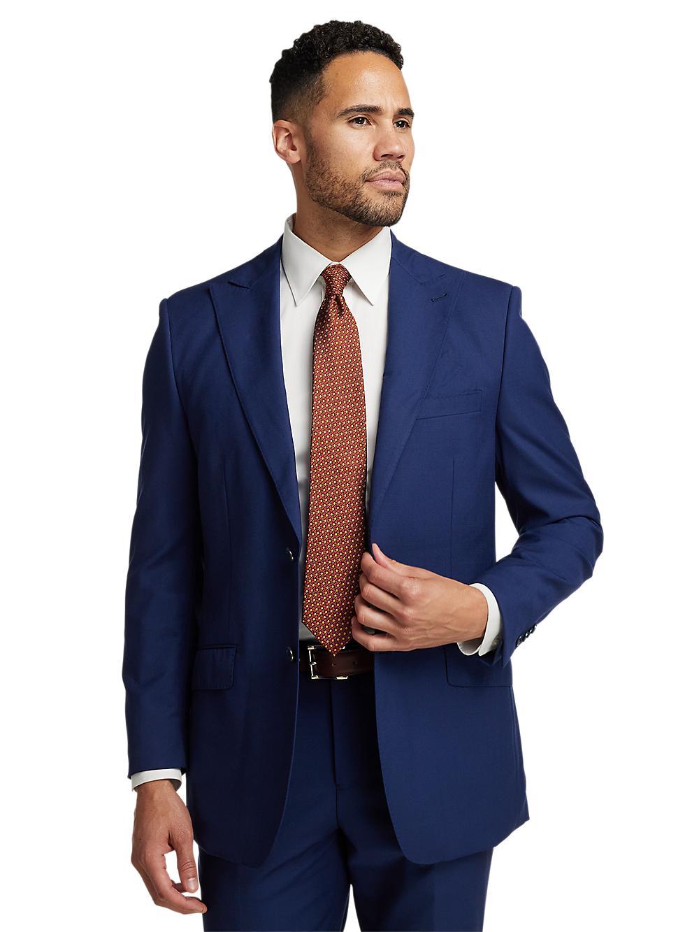 Wool Stretch Bengaline Peak Lapel Suit Jacket - Blue Product Image
