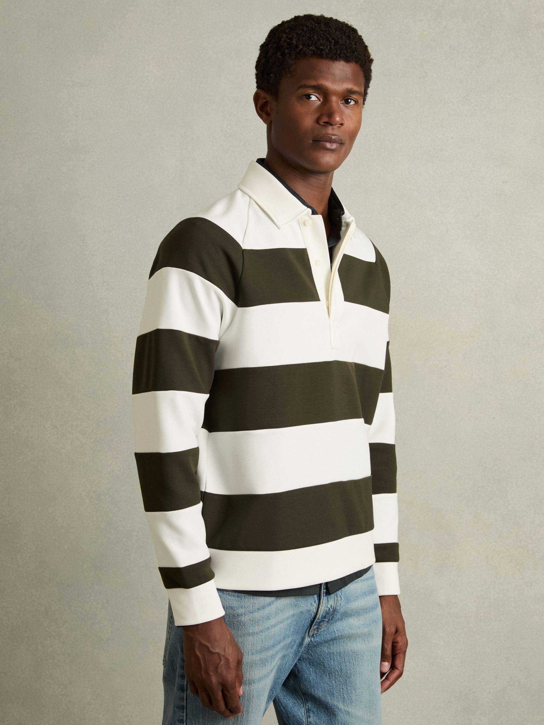 Rugby-Stripe Long-Sleeve T-Shirt in White/Dark Green Product Image