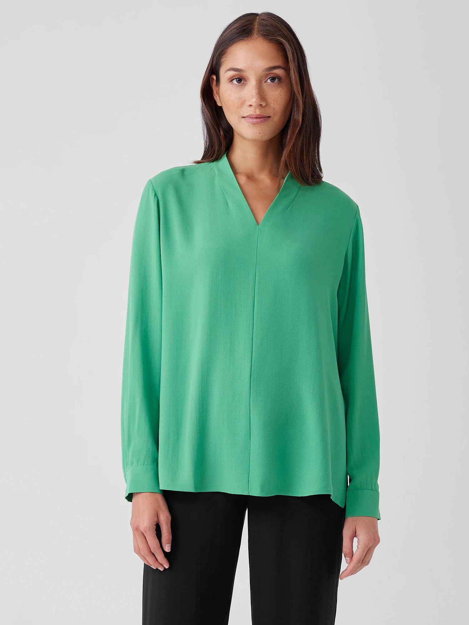 Silk Georgette Crepe V-Neck Top Product Image