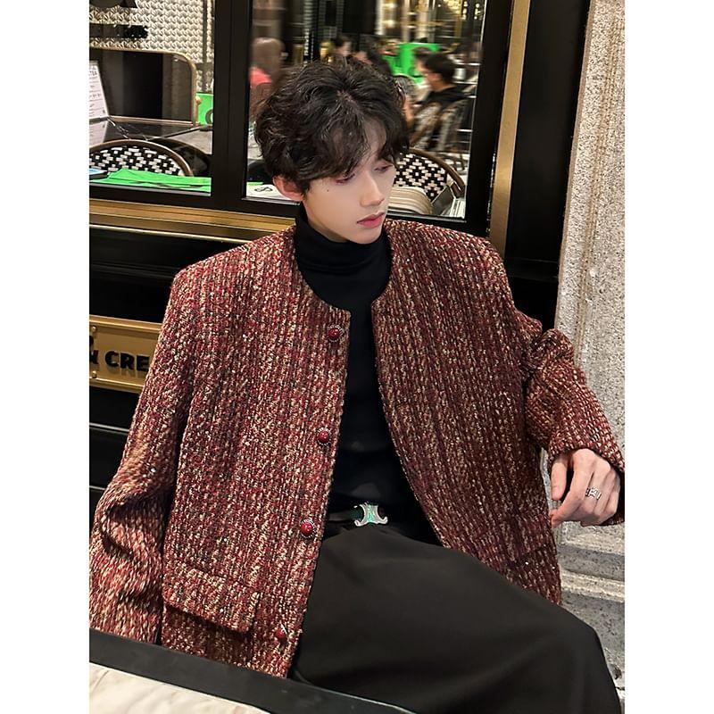 Round Neck Tweed Button Jacket Product Image