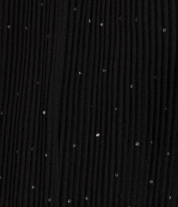 Alex Marie Jolene Rhinestone Mock Neck Long Sleeve Tie Waist Pleated Flounce Midi Shift Dress Product Image