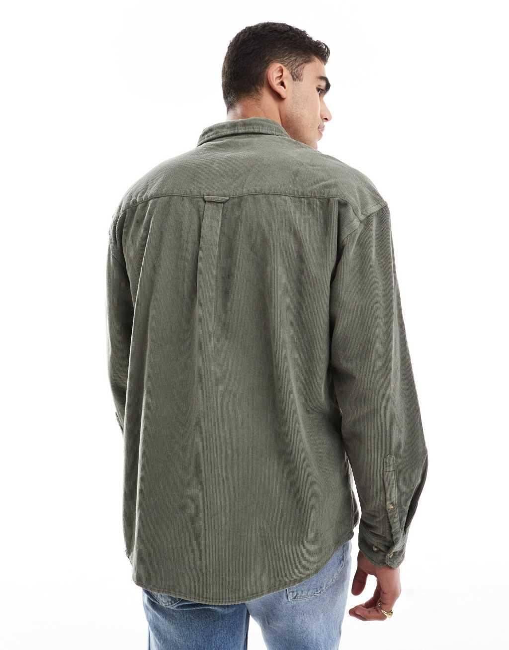  ASOS DESIGN oversized 90s style cord shirt in sage green Product Image