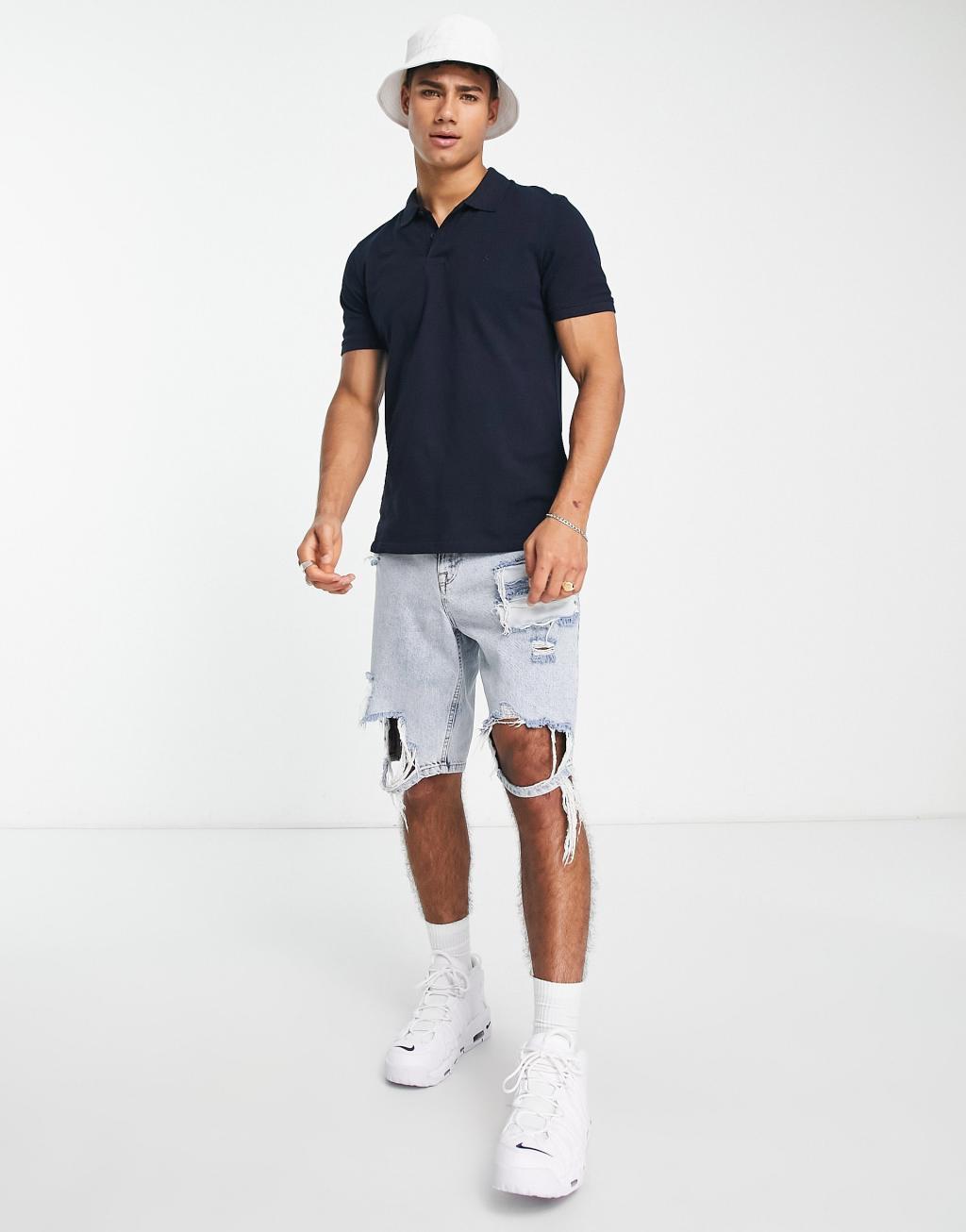 Jack & Jones Essentials slim fit pique logo polo in navy Product Image