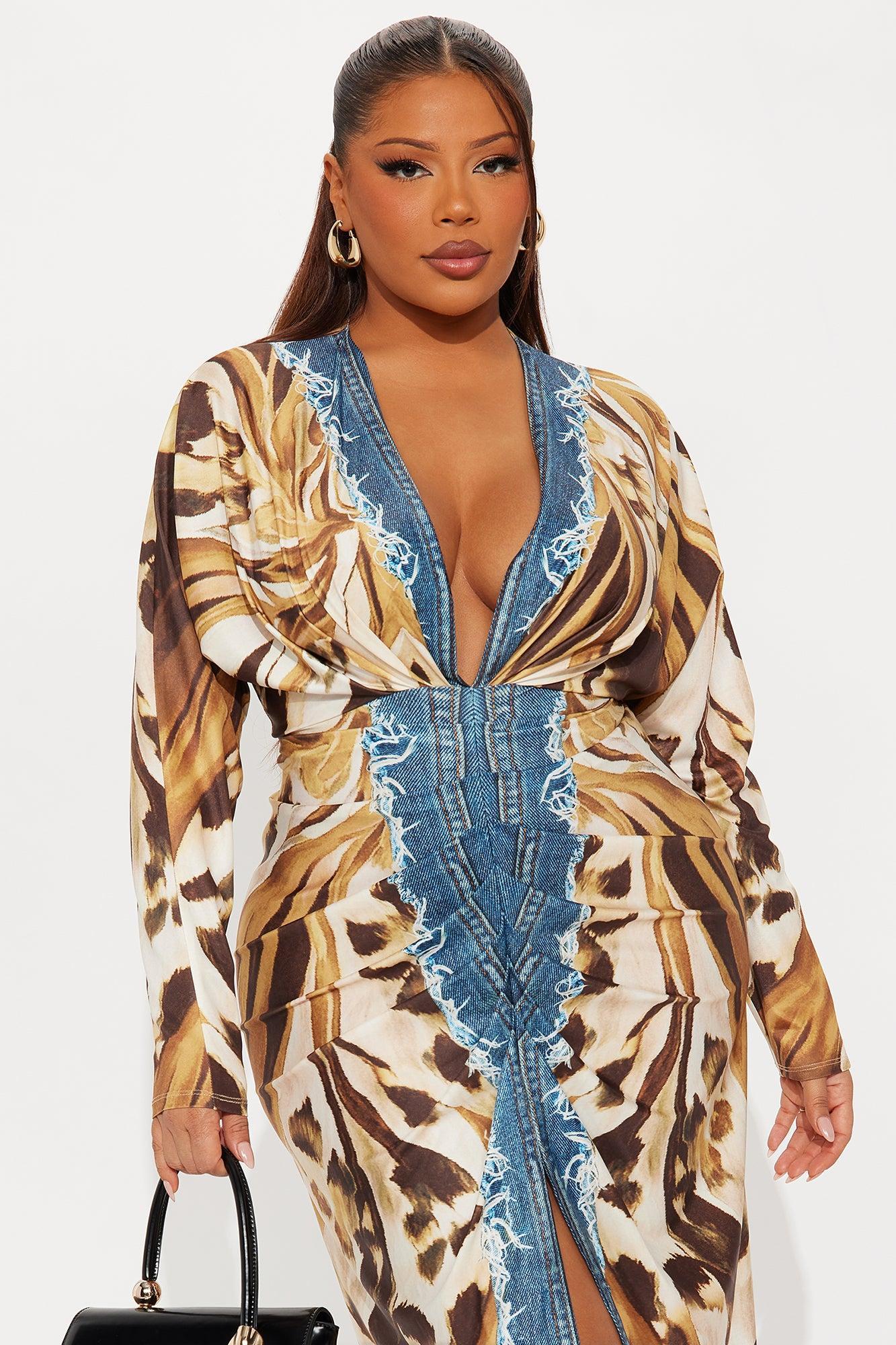 Lila Long Sleeve Midi Dress - Brown/combo Female Product Image