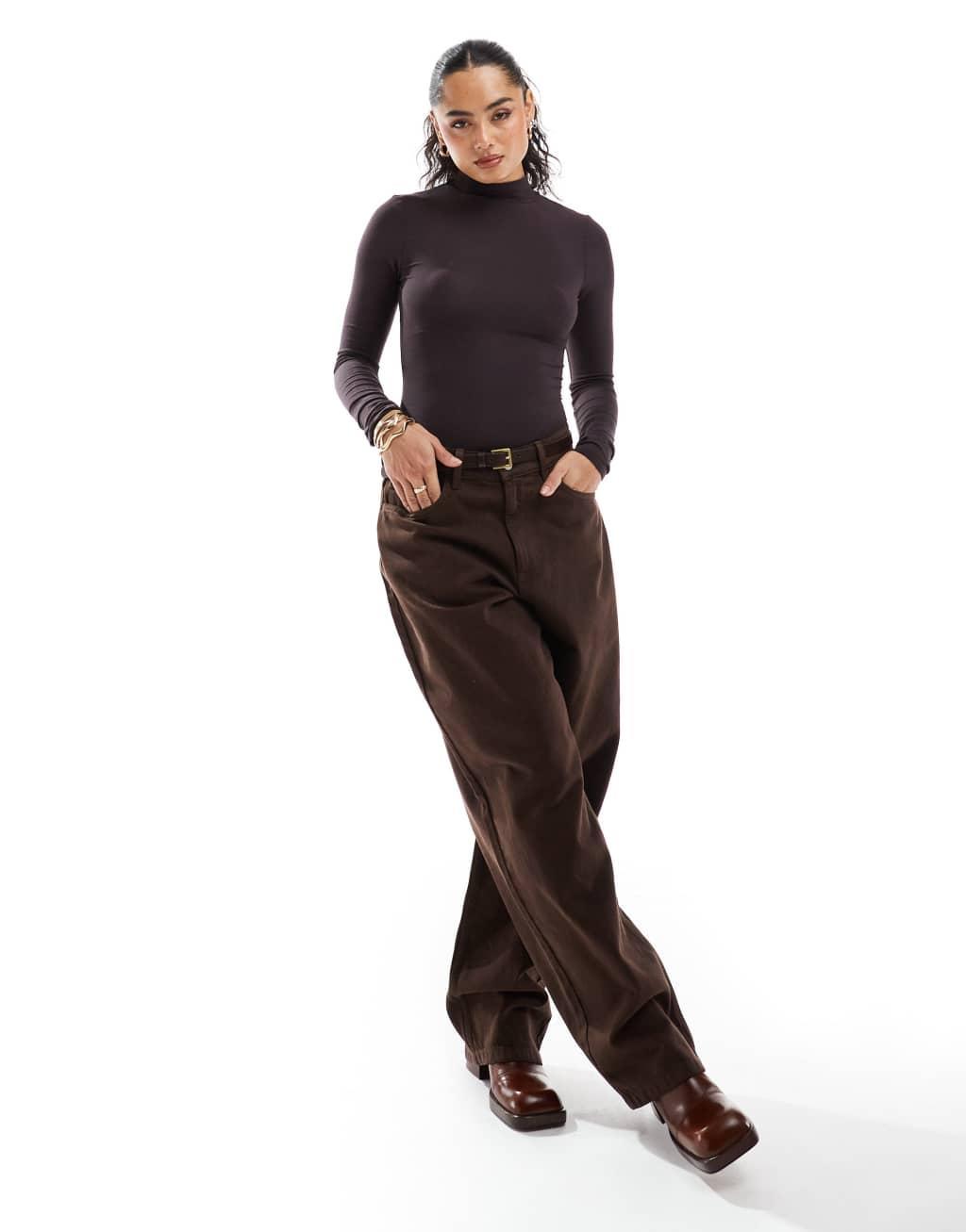 Miss Selfridge high neck bodysuit in chocolate Product Image