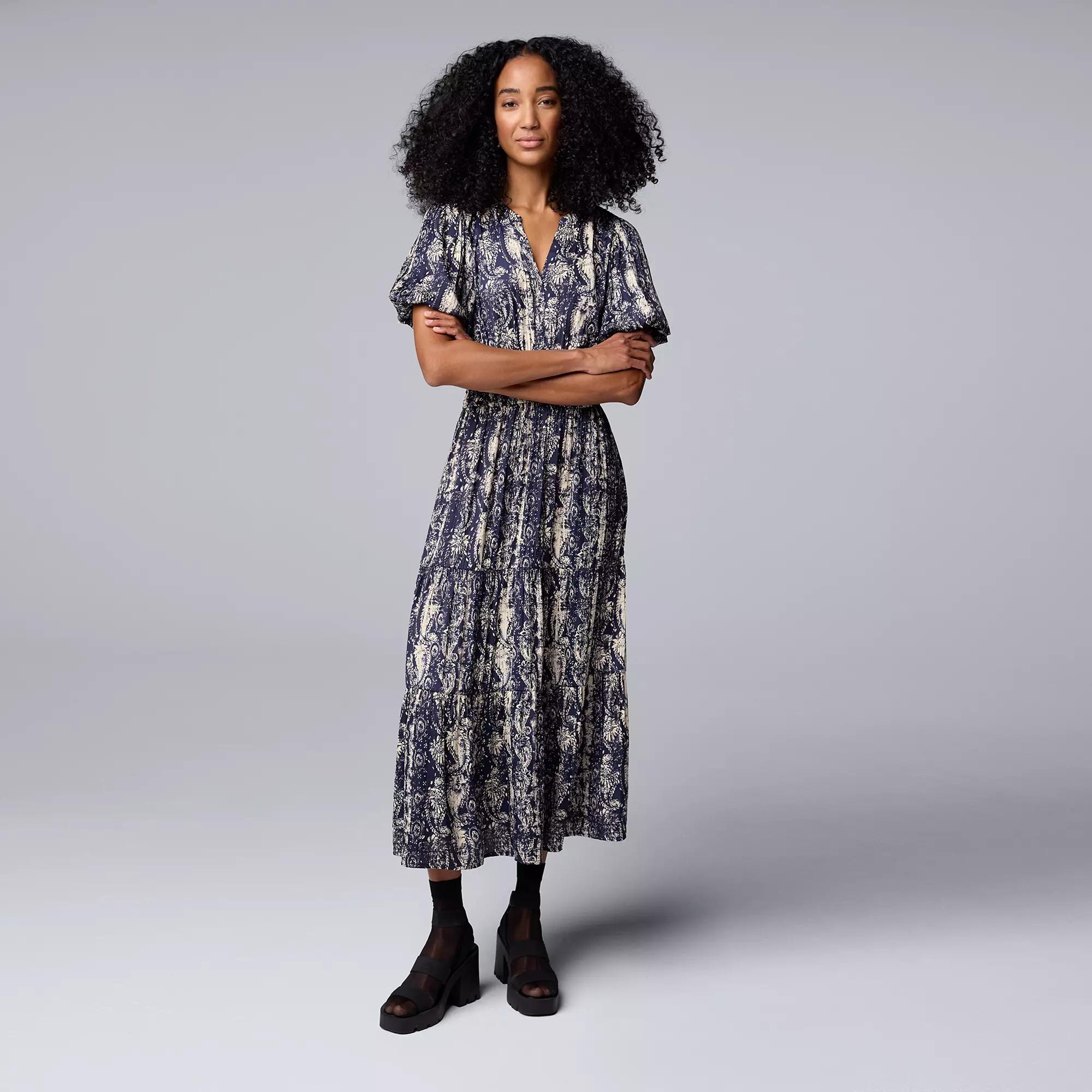 Petite Simply Vera Vera Wang Maxi Fem Dress, Womens Dark Blue Bandana Product Image