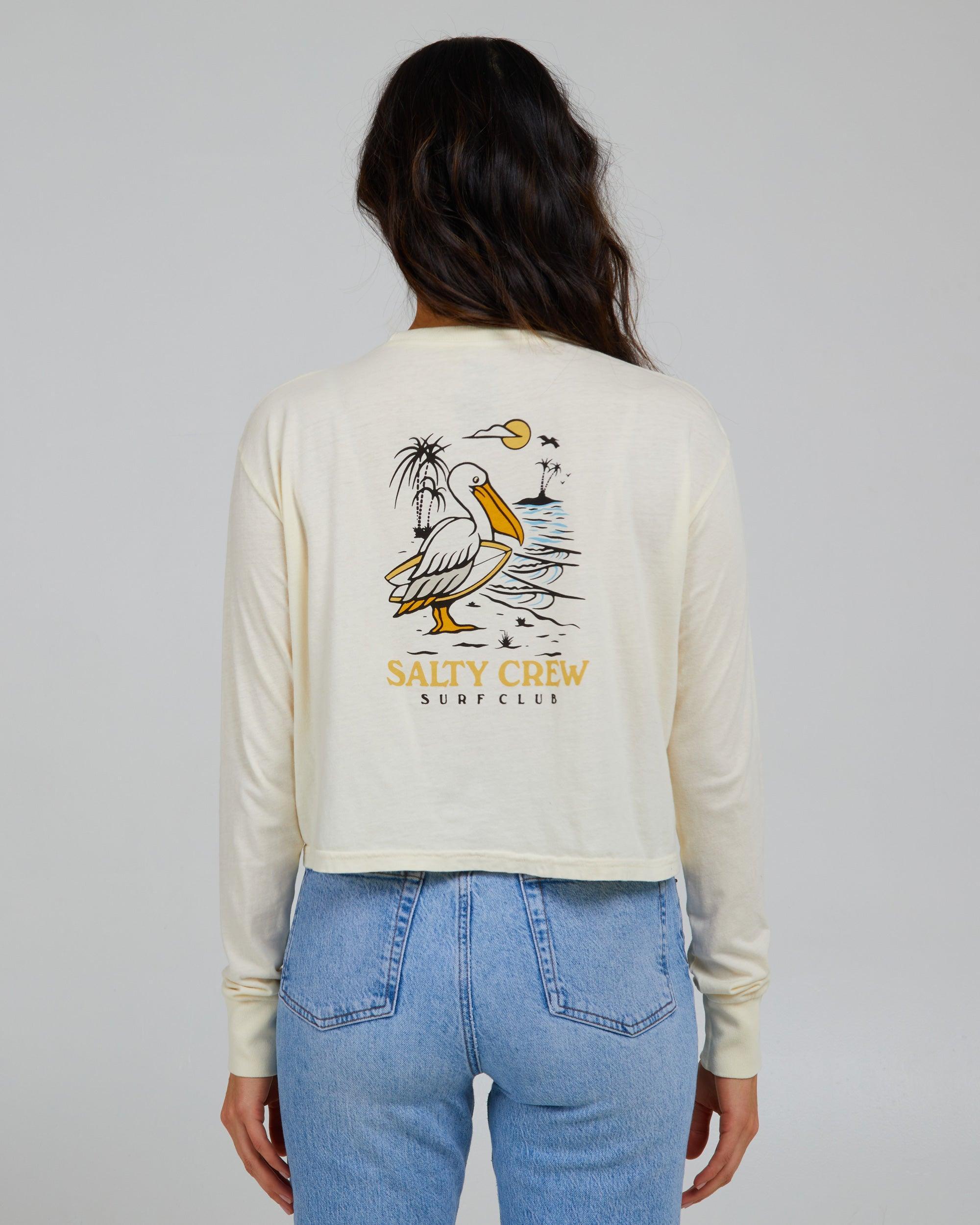 Surf Check Long Sleeve Crop Tee - Off White Female Product Image
