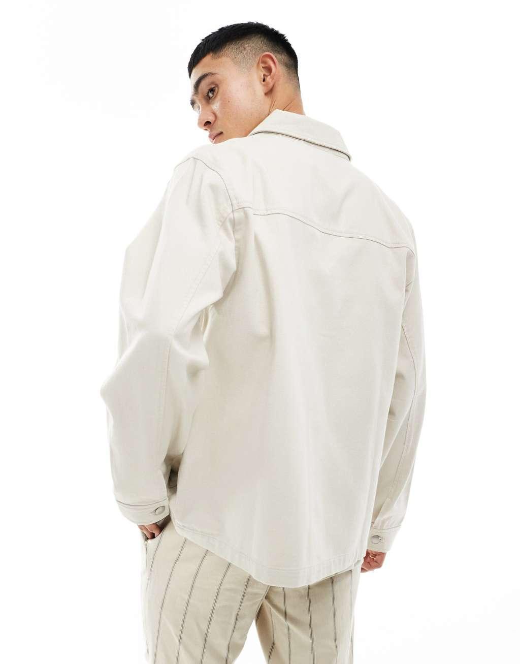 ASOS DESIGN worker jacket in washed twill in stone Product Image
