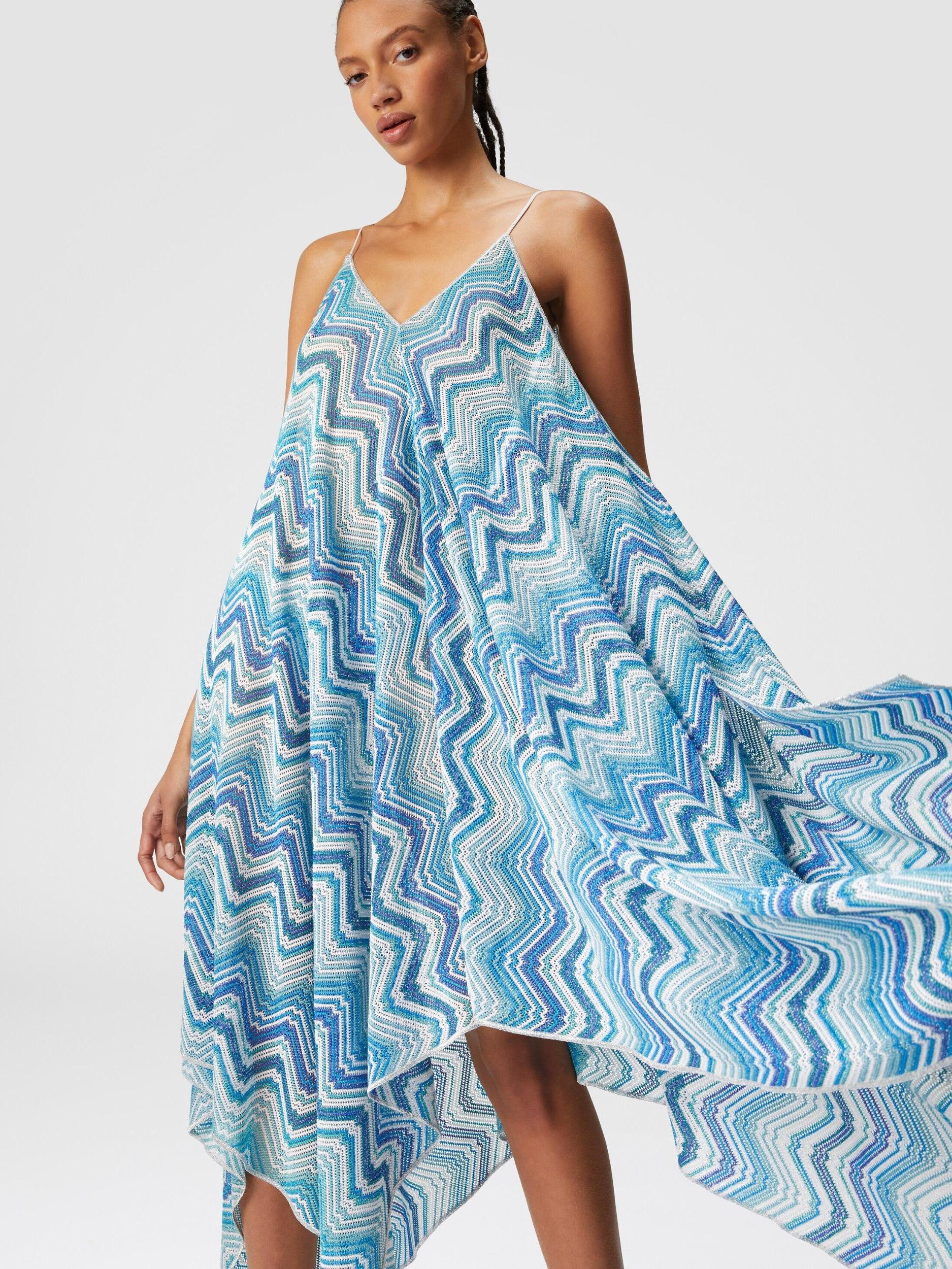 Long cover-up with neck scarf cut in chevron crochet lamé Product Image