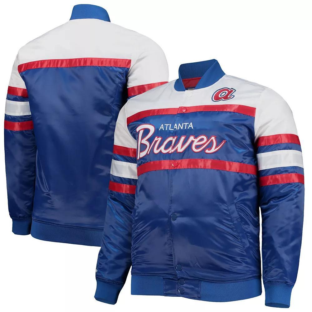 Men's Mitchell & Ness Navy/Red Atlanta Braves Big & Tall Coaches Satin Full-Snap Jacket, Size: XLT, Blue Product Image
