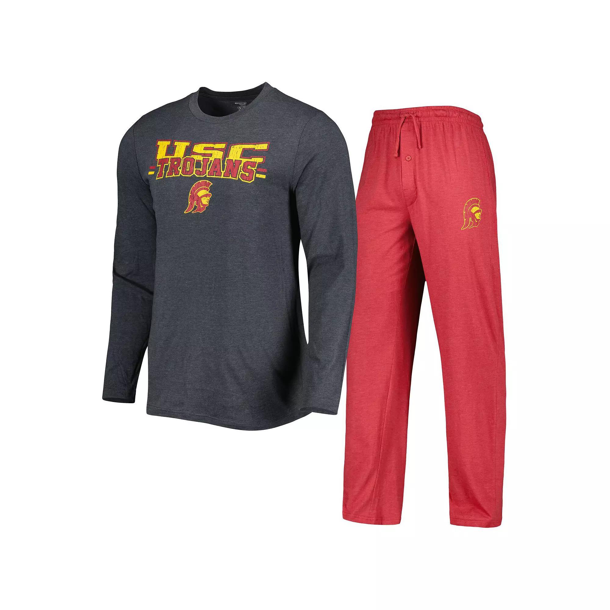 Men's Concepts Sport Cardinal/Charcoal USC Trojans Meter Long Sleeve T-Shirt & Pants Sleep Set, Size: Small, Red Product Image