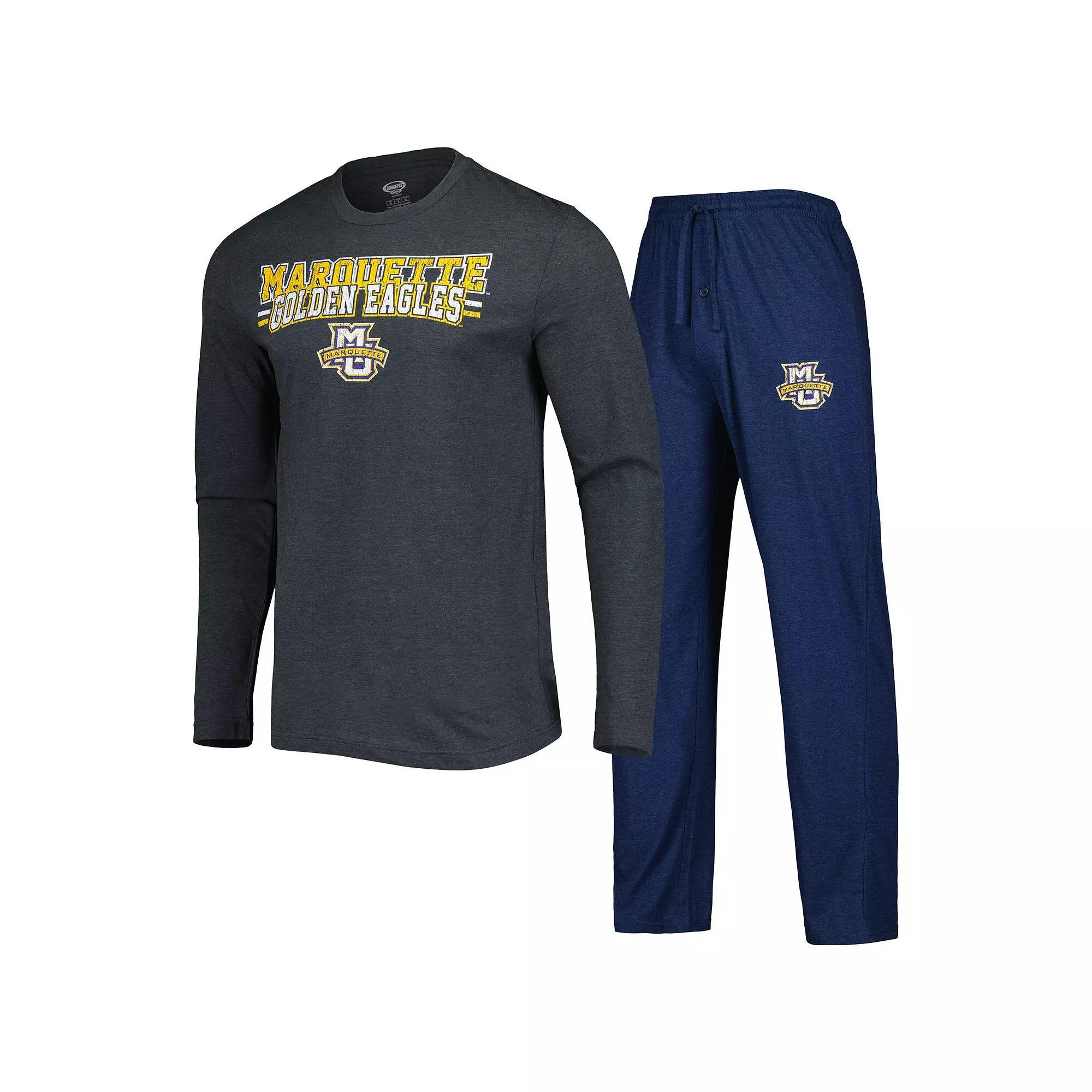 Men's Concepts Sport Navy/Charcoal Marquette Golden Eagles Meter Long Sleeve T-Shirt & Pants Sleep Set, Size: Medium, Mrq Blue Product Image