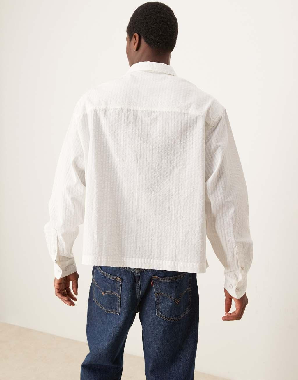 ASOS DESIGN boxy seersucker regular shirt in white Product Image