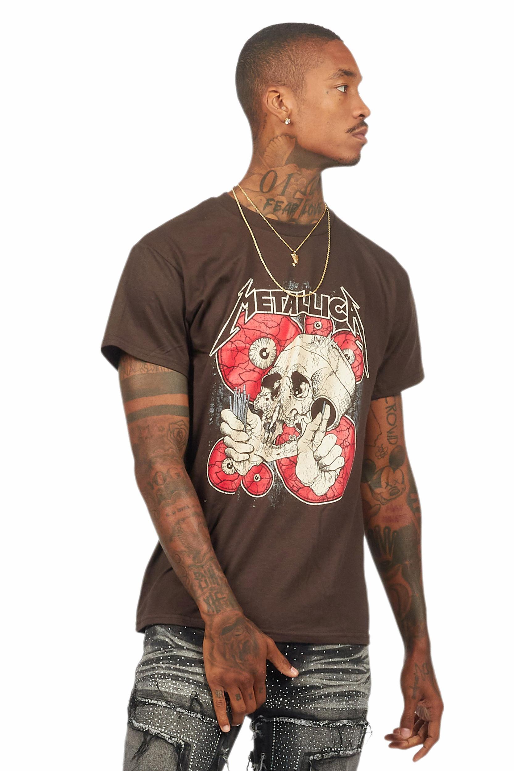 Metallica Skulls Brown/Red Graphic T-Shirt Male Product Image