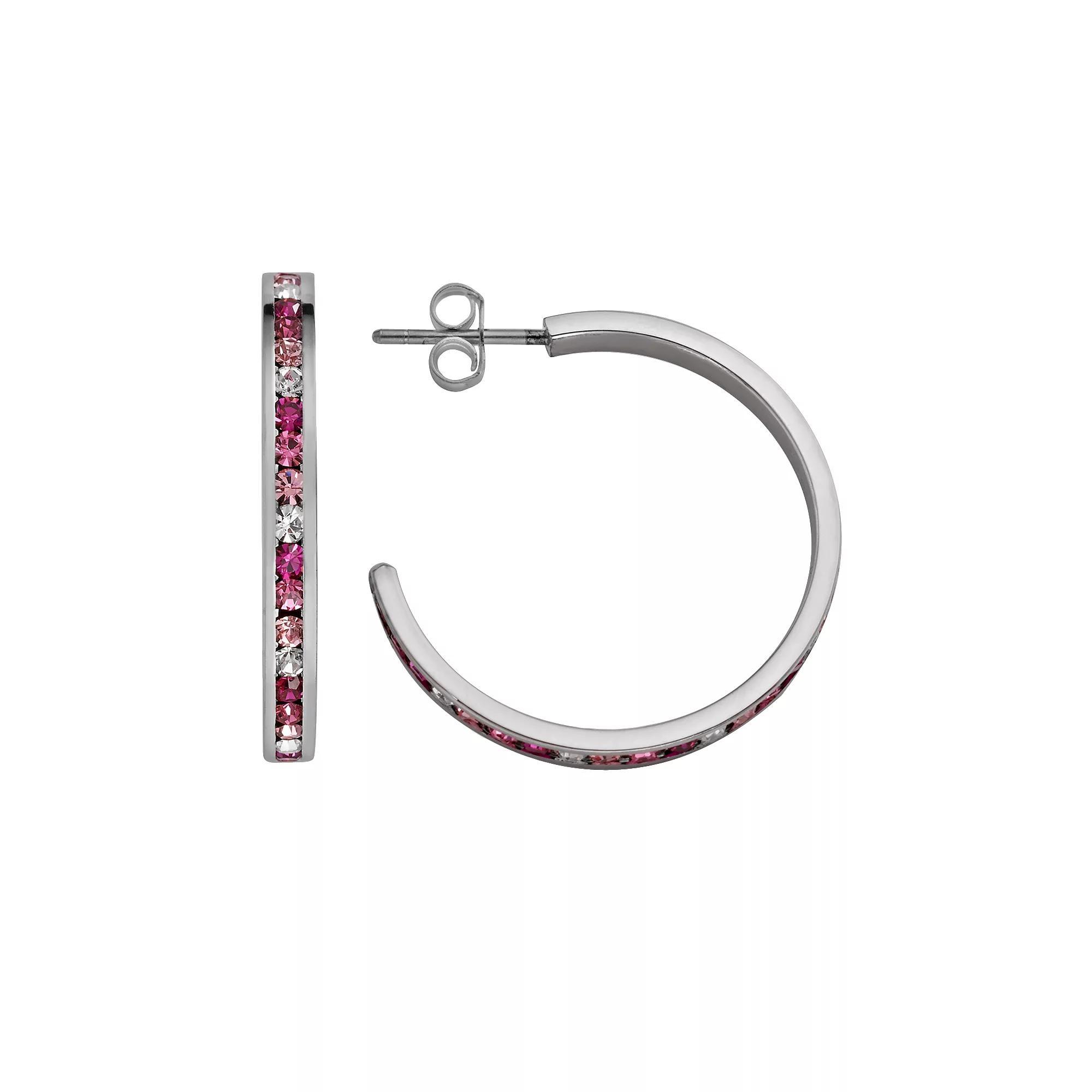 Traditions Jewelry Company Sterling Silver Pink & White Crystal Hoop Earrings, Womens Product Image