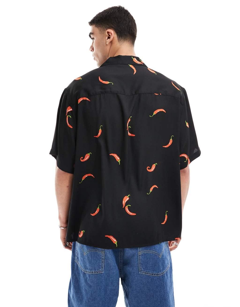 ASOS DESIGN oversized revere shirt with chili pepper print Product Image