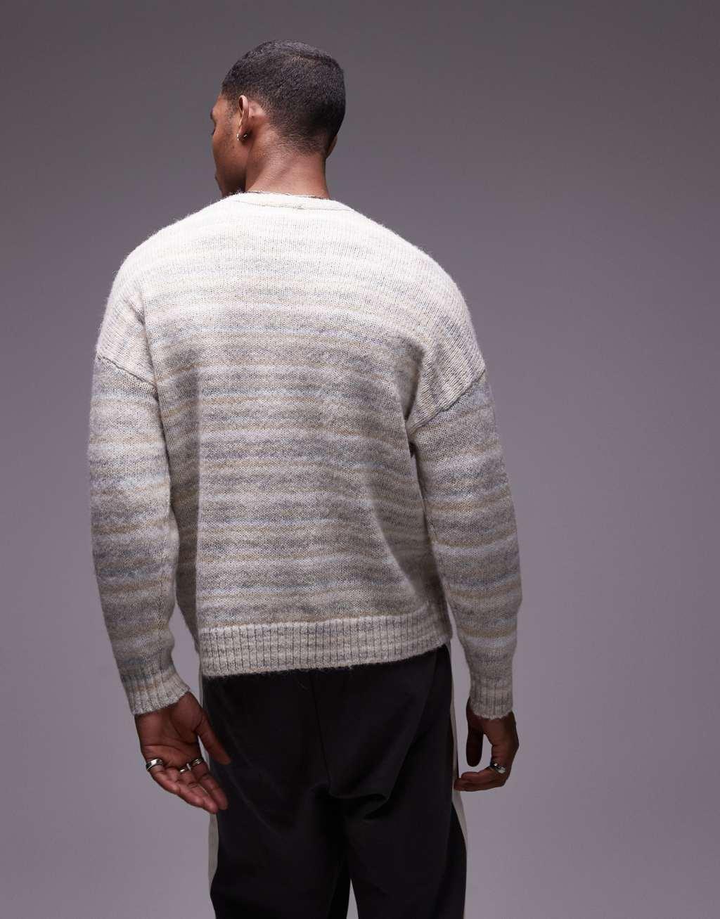 Topman oversized cardigan in sage & cream abstract pattern Product Image
