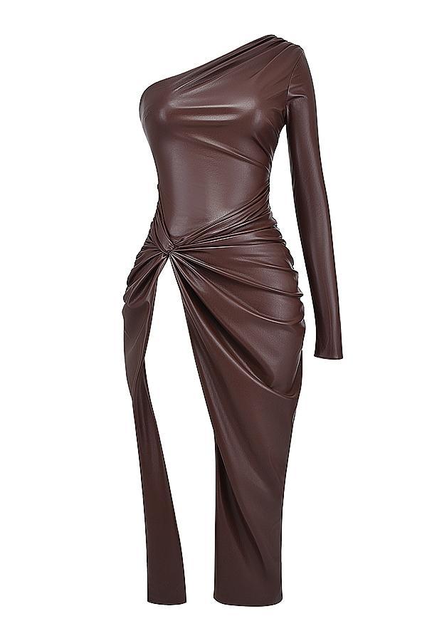 Octavia  cocoa vegan leather maxi dress Product Image