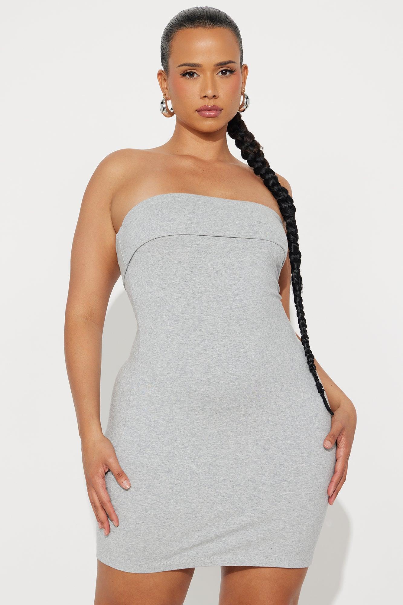 Gracie Strapless Cotton Mini Dress - Heather Grey Product Image