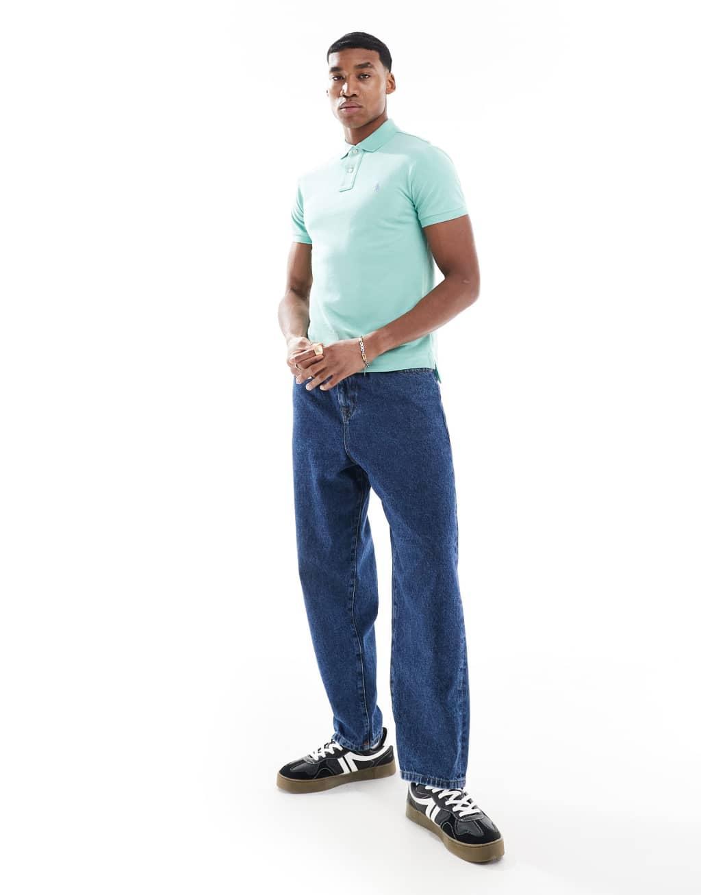 Polo Ralph Lauren icon logo slim fit pique polo in light green Product Image