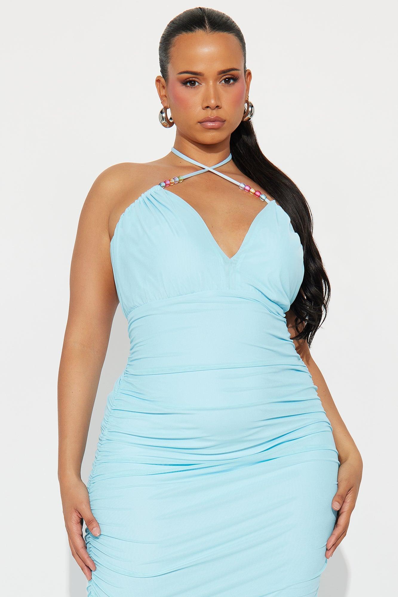 Melanie Mesh Beaded Halter Maxi Dress - Light Blue Female Product Image
