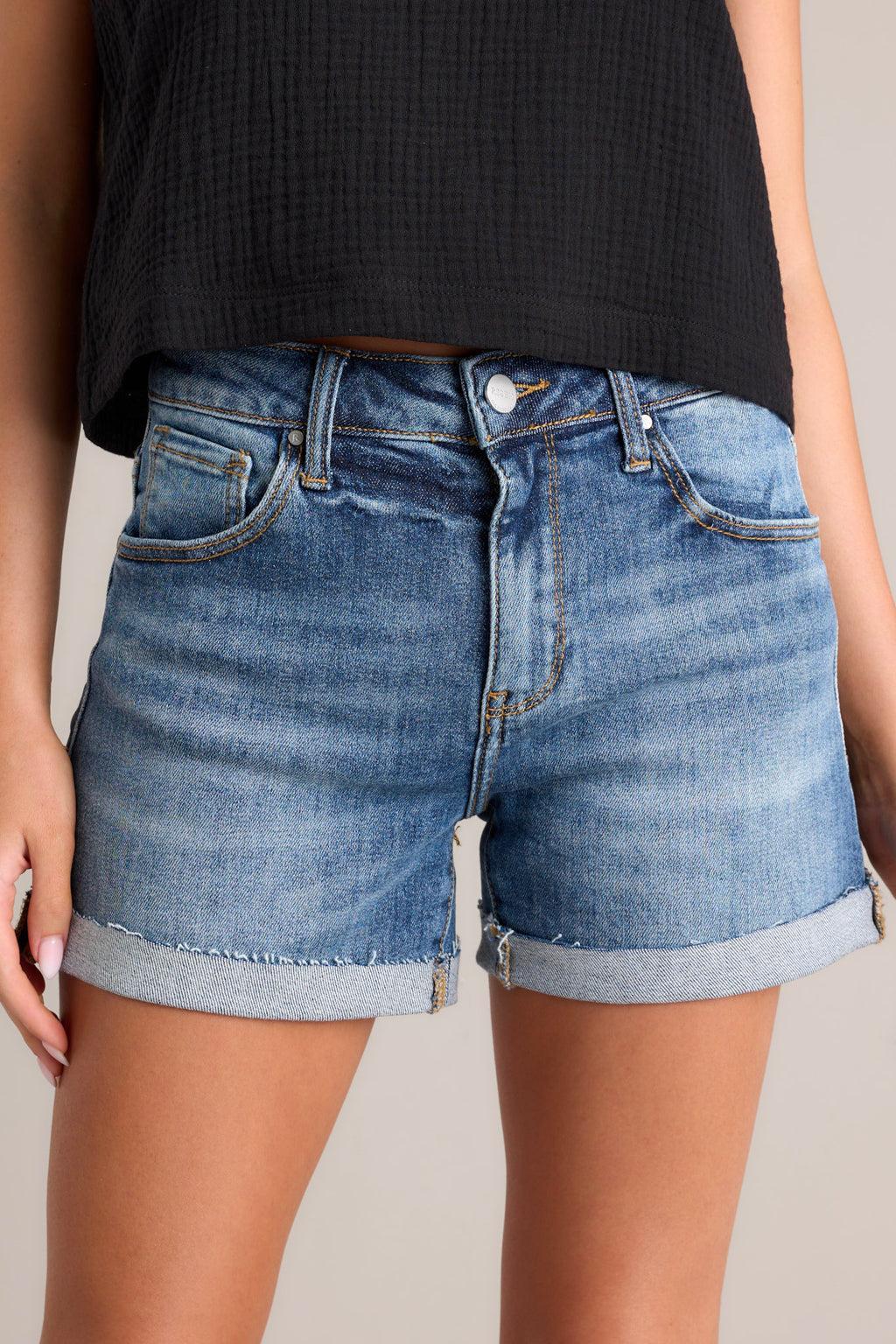 Urban Explorer Medium Wash Cuffed Denim Shorts Product Image