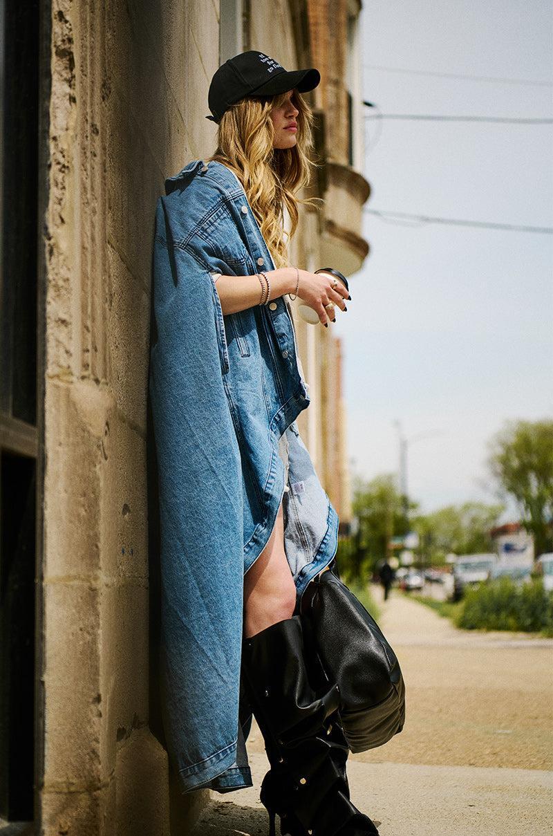 DON'T TALK LOUD MAXI DENIM PONCHO Product Image