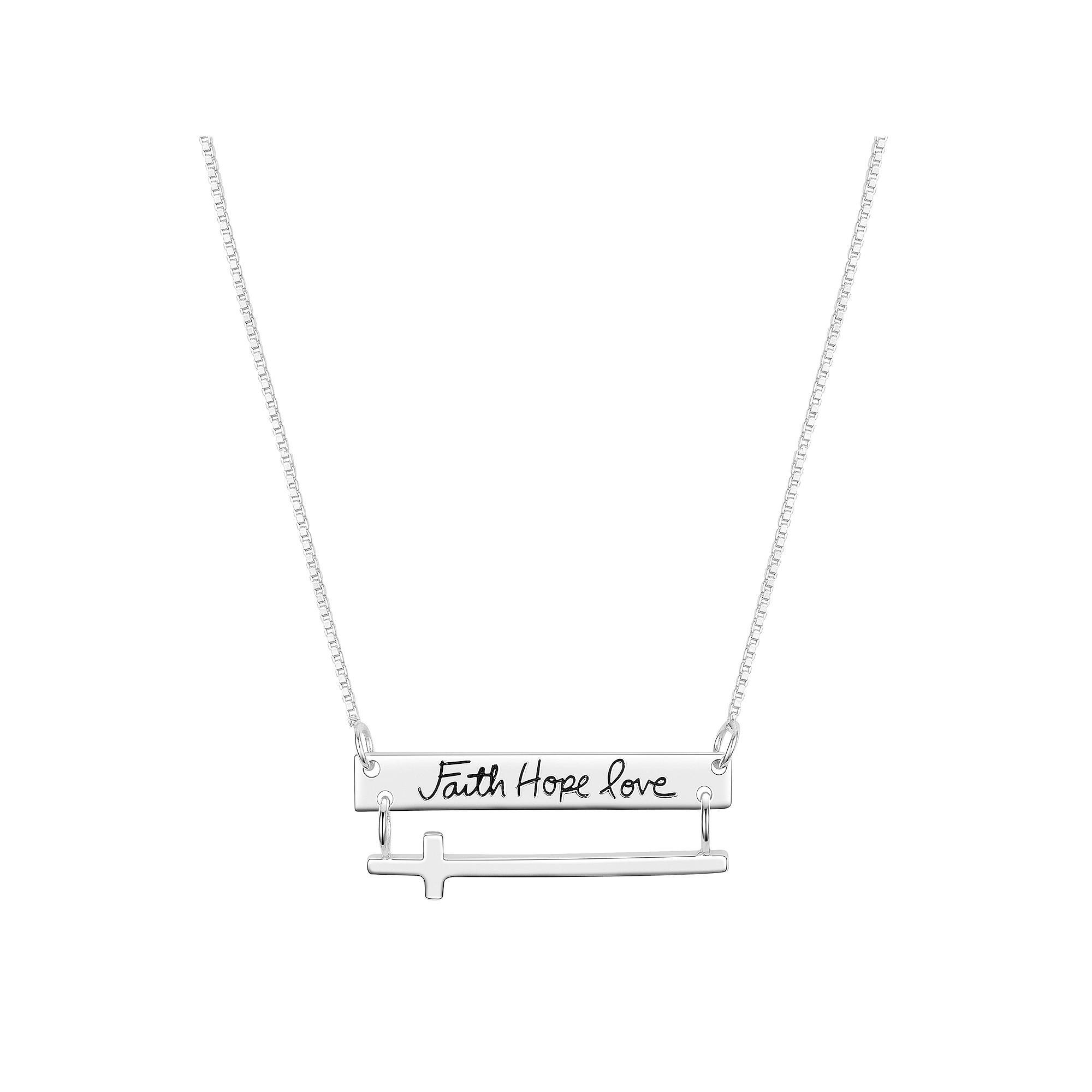 Timeless Sterling Silver Cross Faith, Hope, Love Bar Pendant Necklace, Women's, Size: 18", Silver Tone Product Image