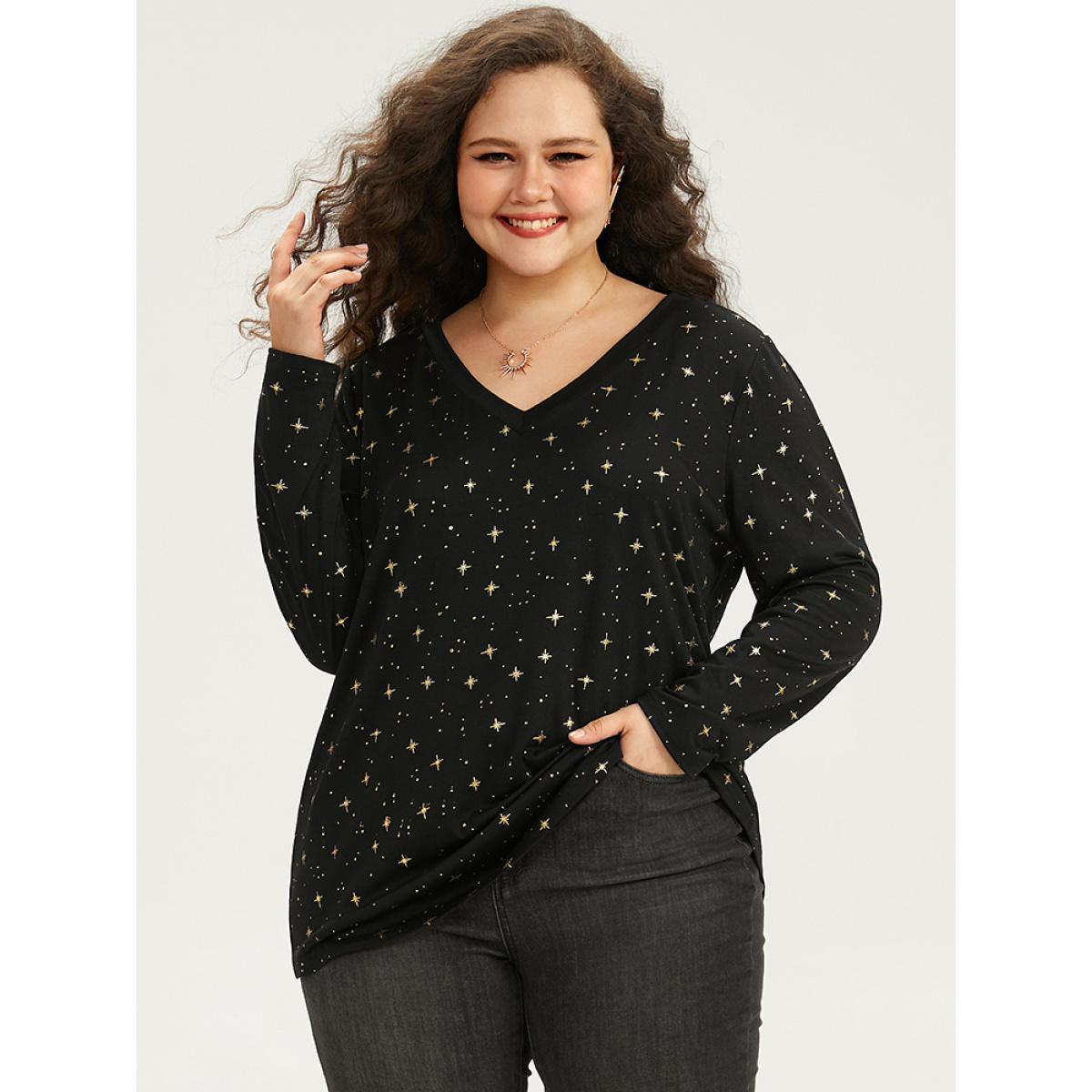 Plus Size Plain Zipper Half Elastic Cuffs Batwing Sleeve Sweatshirt Women Indigo Casual Elastic cuffs V-neck Dailywear Sweatshirts BloomChic 30/6X Product Image