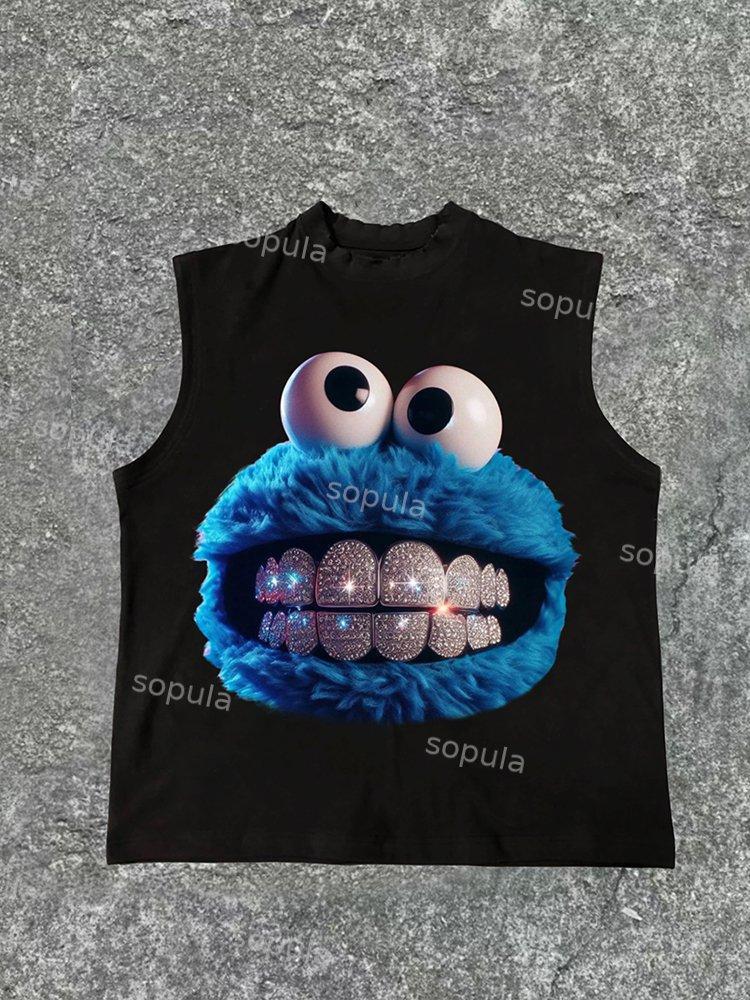 Sopula Vintage Smiling Diamond Braces Graphics Cotton Tank Top Product Image