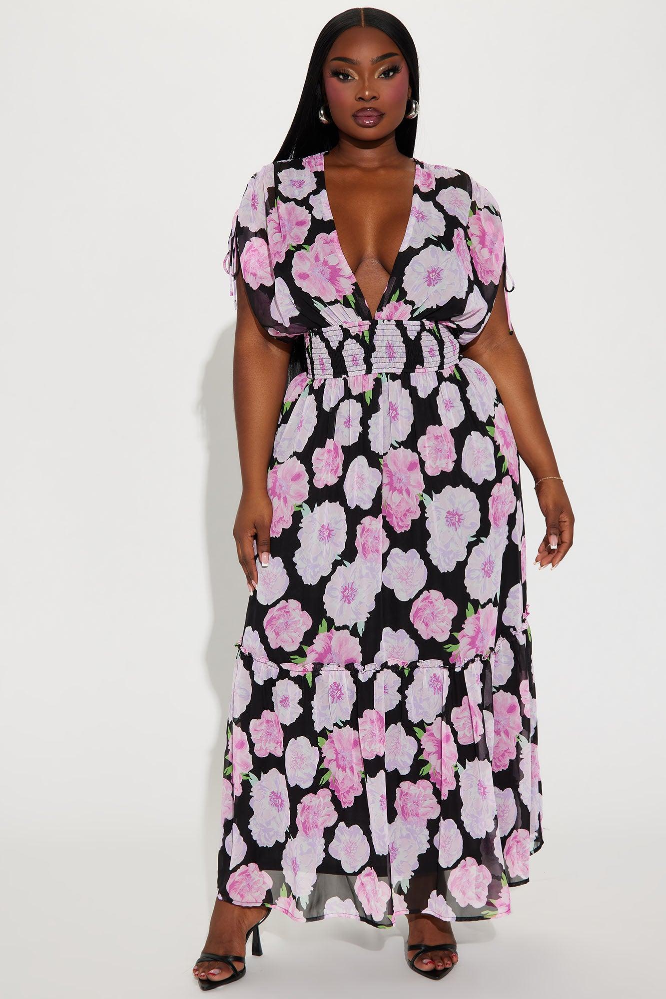 Jessica Chiffon Maxi Dress - Black/Pink Product Image