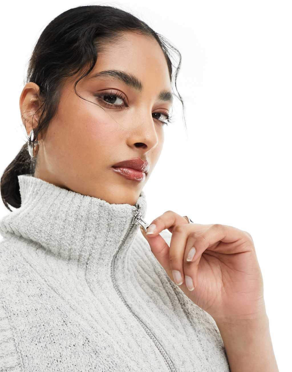 Weekday Cherin knit half zip high neck vest in light gray Product Image