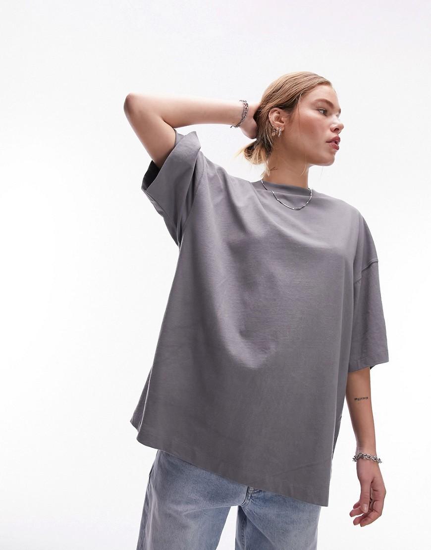 Topshop oversized drop shoulder tee in black Product Image