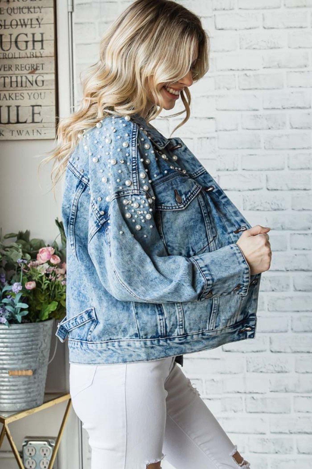 Pearl and Rhinestone Denim Jacket Product Image