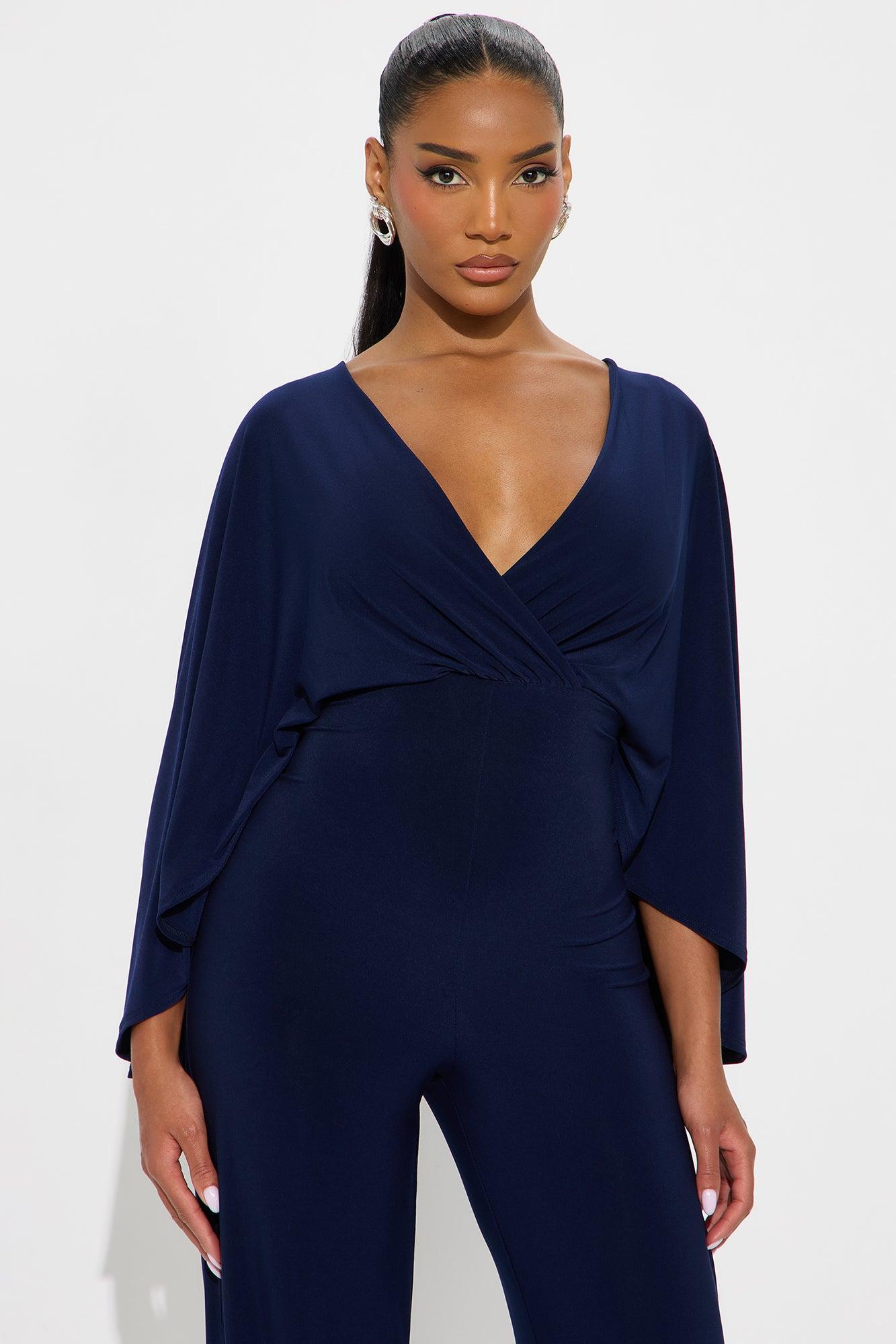 Jelena Cape Top Wide Leg Jumpsuit - Navy Product Image