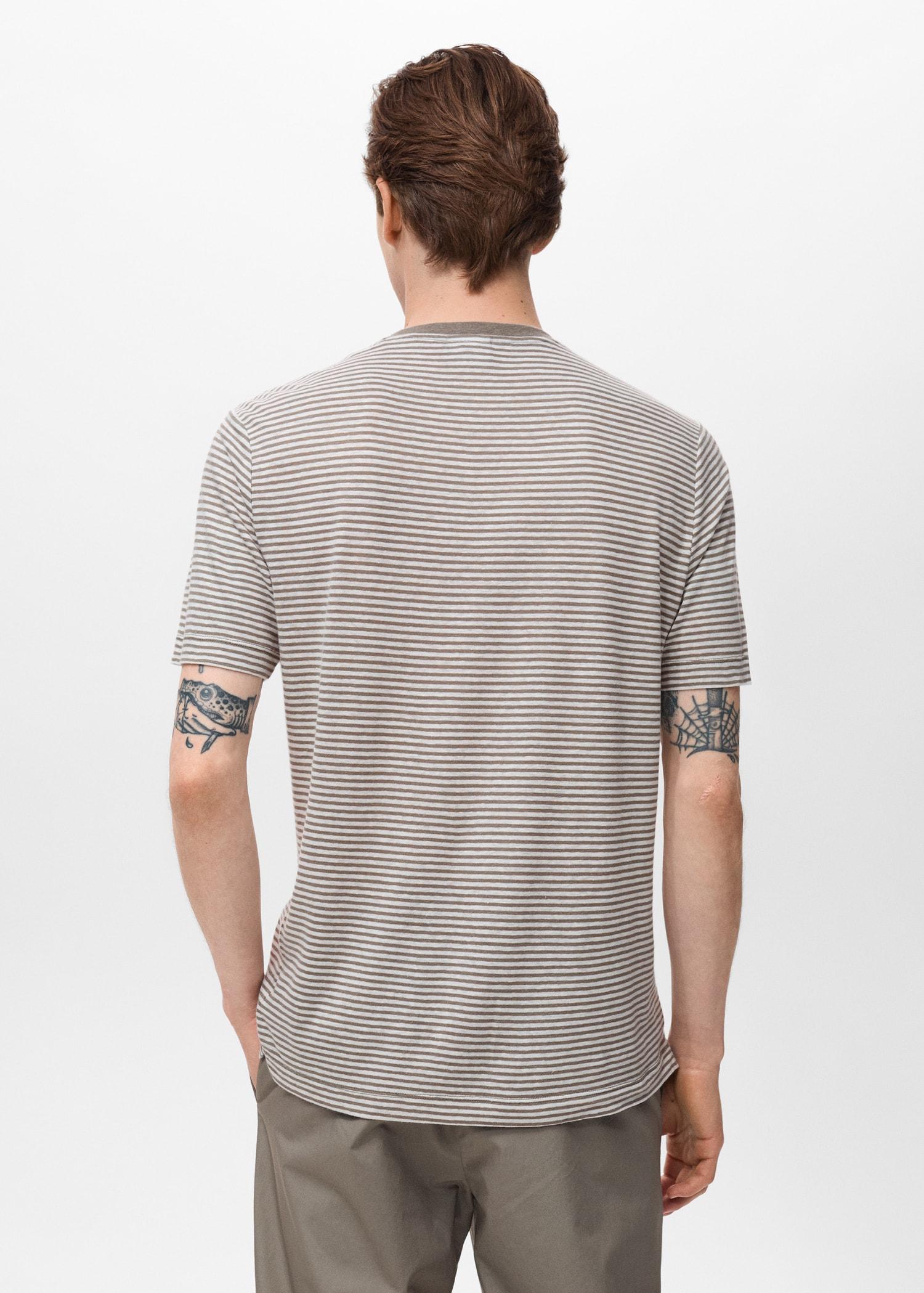 Striped slim-fit linen t-shirt - Men | MANGO USA Product Image