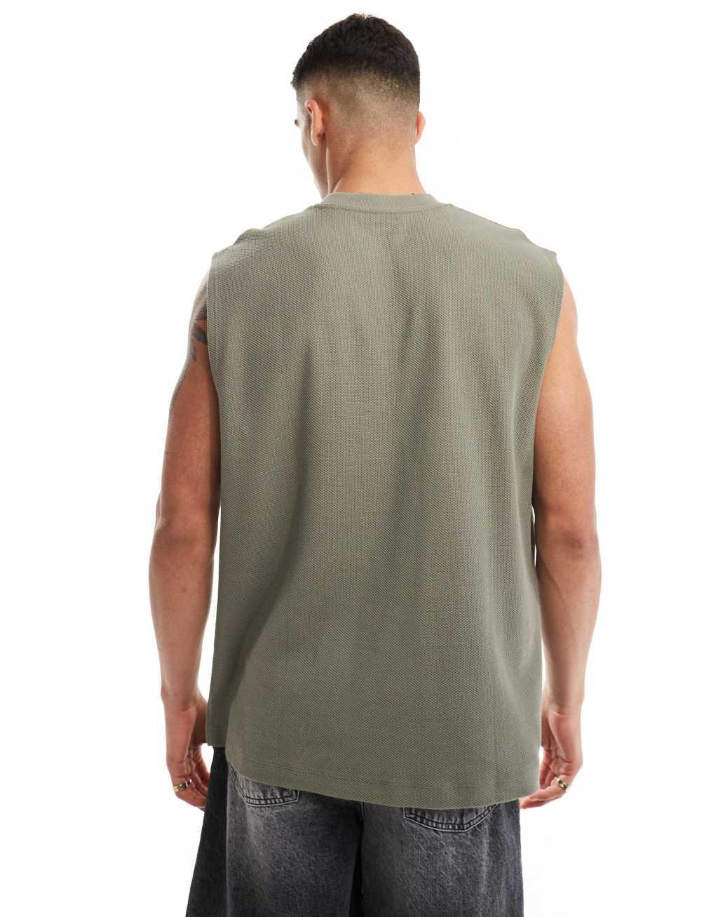 ASOS DESIGN oversized tank with front pocket in khaki Product Image