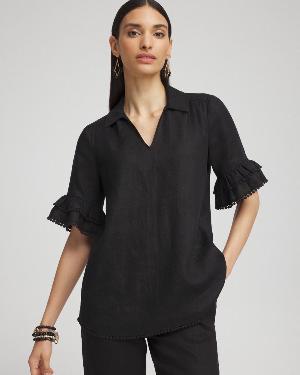 Linen Ruffle Sleeve Blouse Product Image
