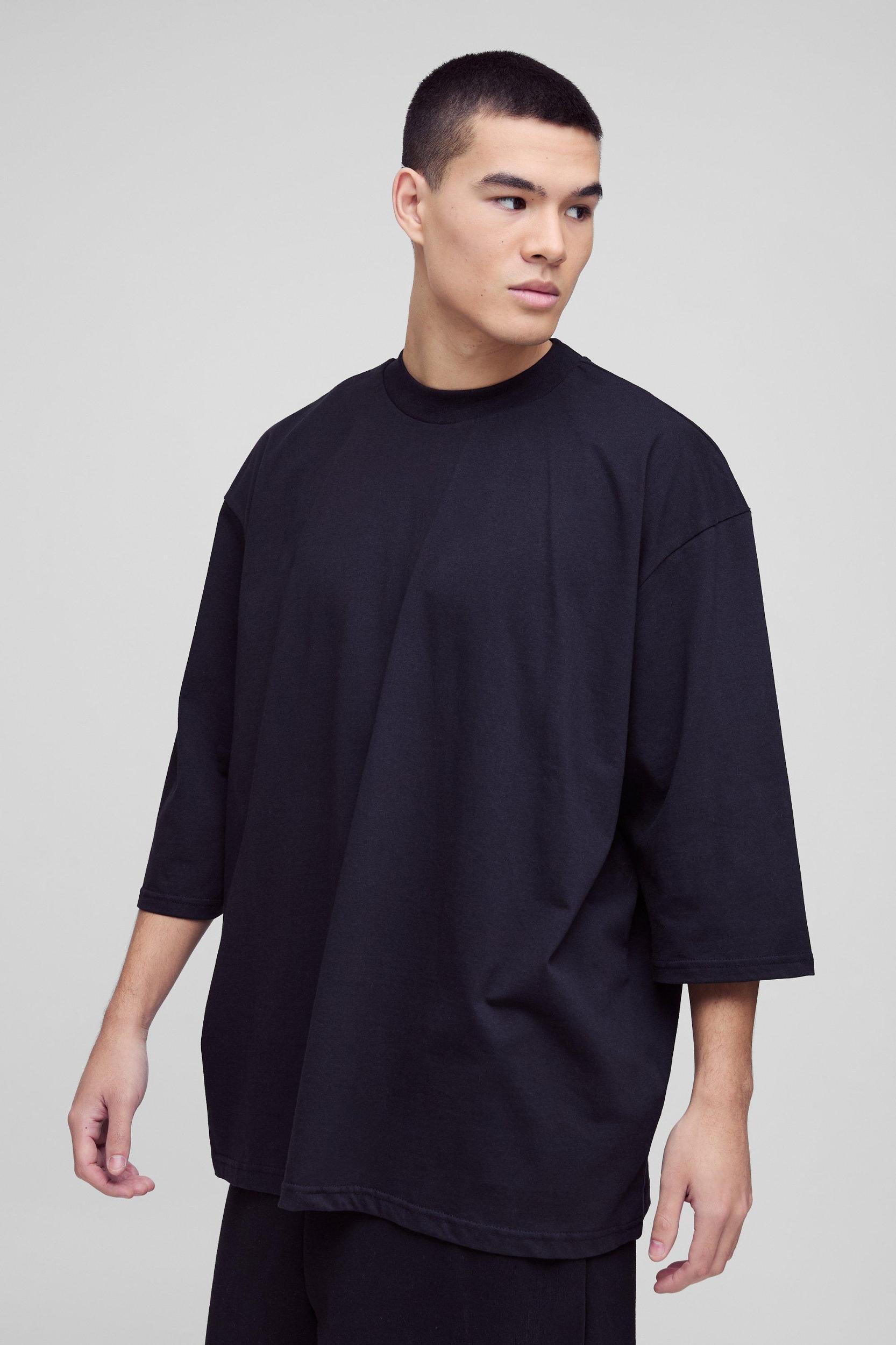 Mens Extreme Oversized Extended Neck Heavy Weight T-shirt - Black Product Image