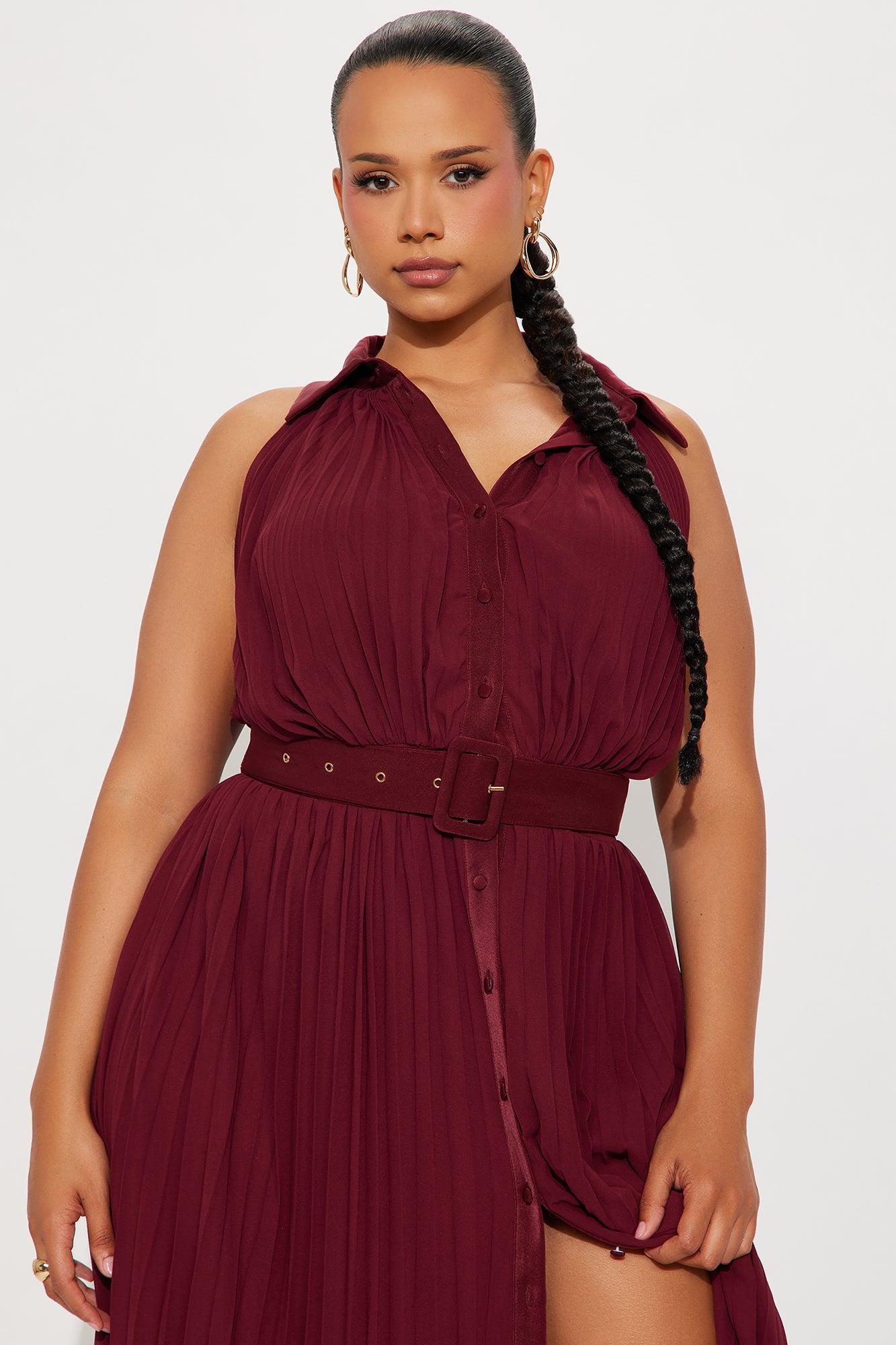 Alli Belted Maxi Dress - Burgundy Product Image