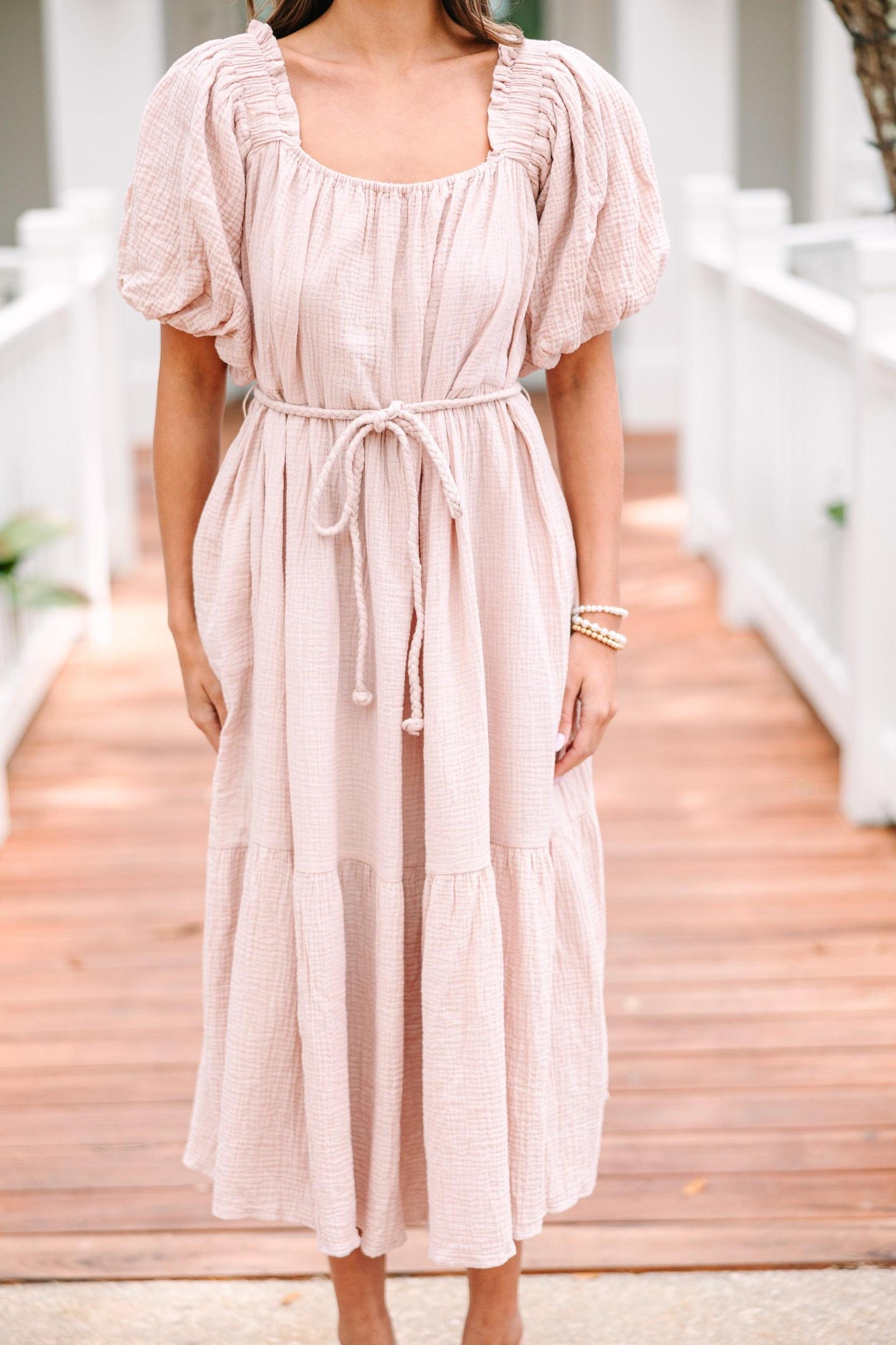 Dream Of Love Mauve Pink Gauze Midi Dress Female Product Image