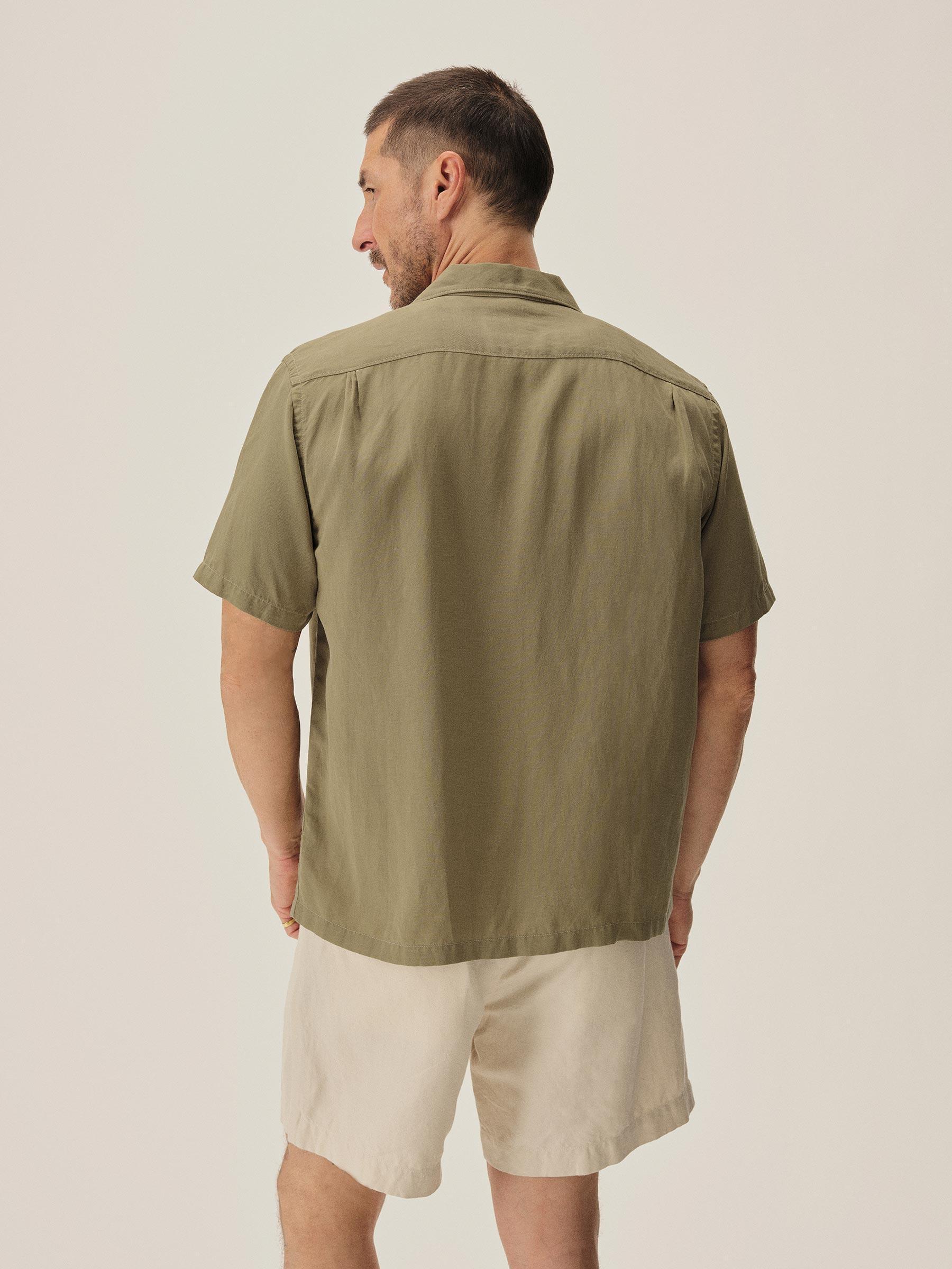 Aloe Green Draped Linen Deuce Coupe Camp Shirt Product Image
