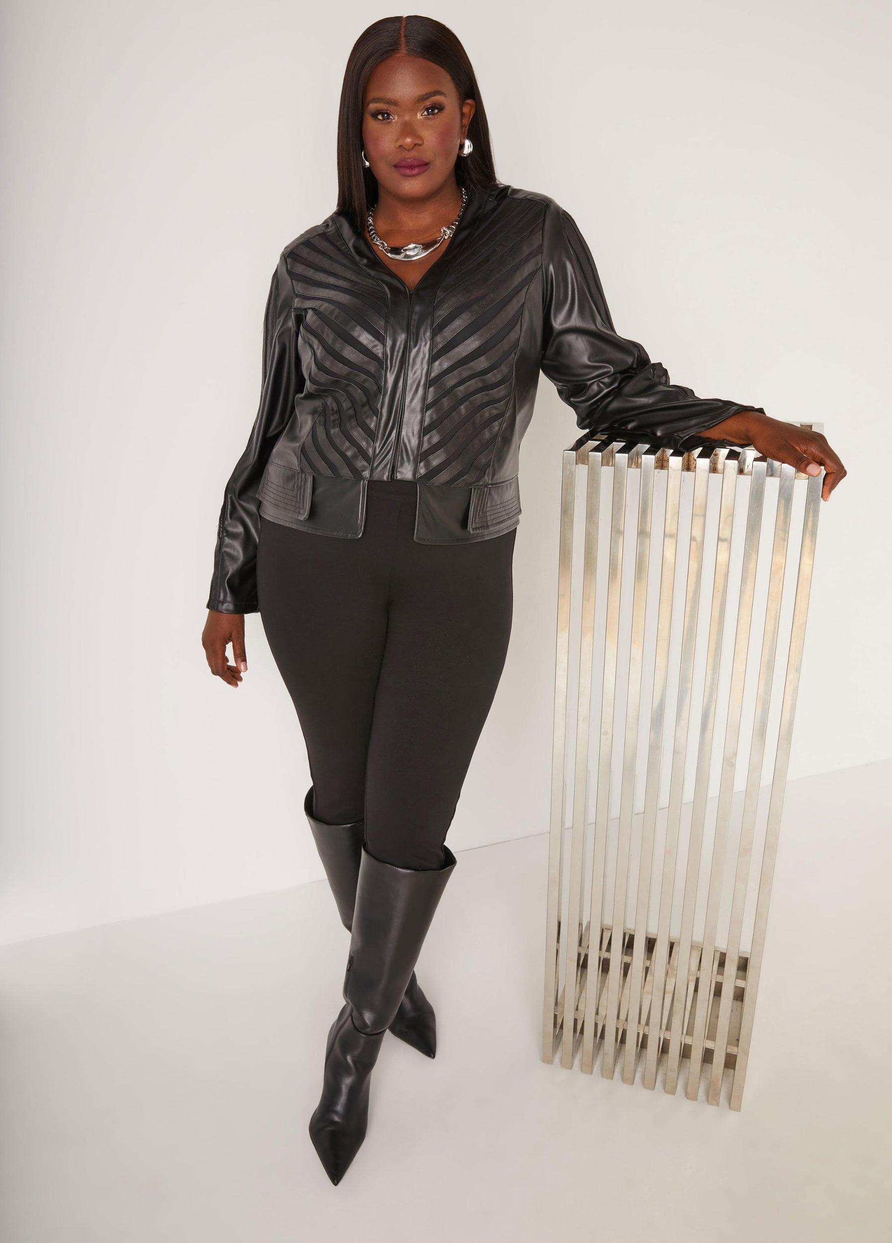 Striped Faux Leather Jacket Product Image