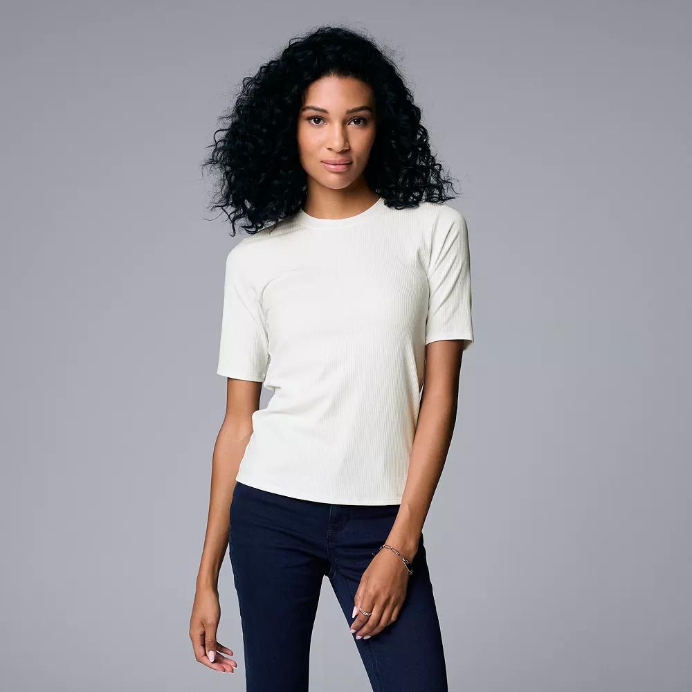 Women's Simply Vera Vera Wang Ribbed Fitted Elbow Sleeve Tee, Size: XL, White Milk Product Image