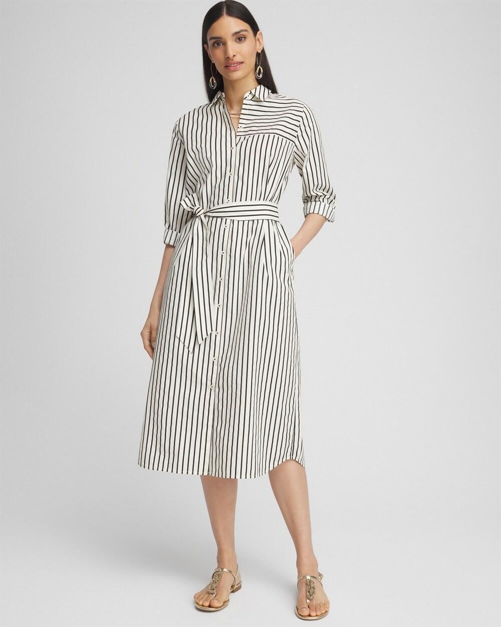 Cotton Stripe Midi Shirt Dress Product Image