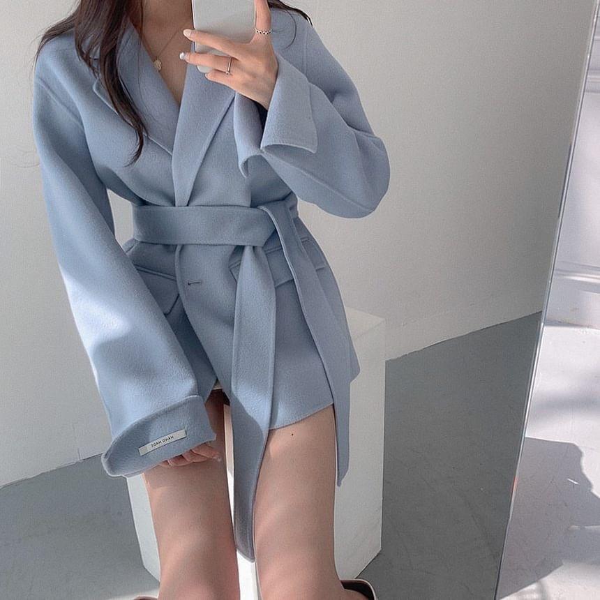 Lapel Collar Plain Single Breasted Coat Product Image