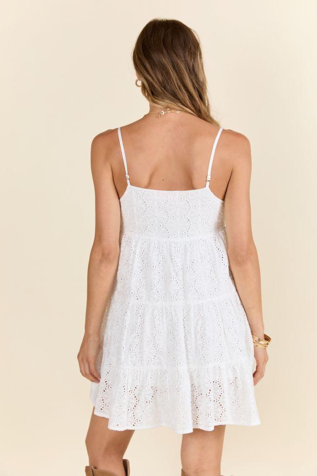 Let's Get Out Of Town White Flower Eyelet Mini Dress Product Image